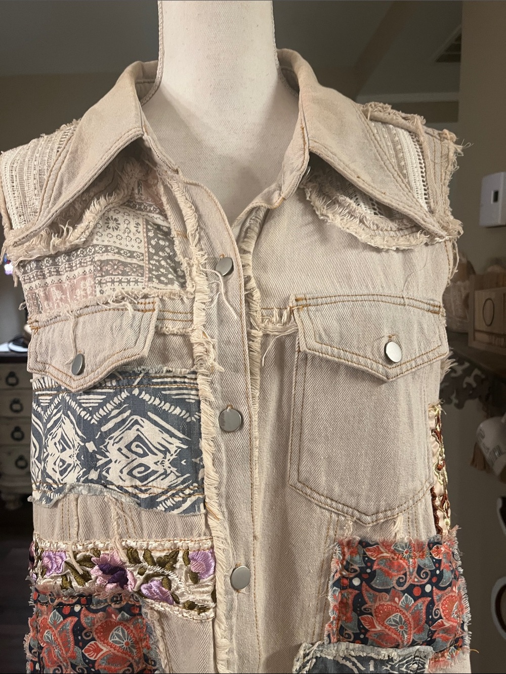 POL Beige Patchwork Midi Shirt Dress - Picture 4 of 11
